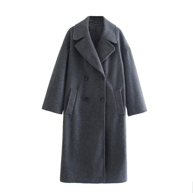 Cappotto lungo doppiopetto donna, elegante e caldo per l'inverno.