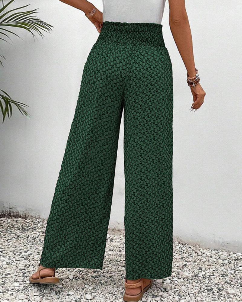 Eleganti pantaloni a gamba larga per donna, stampa geometrica unica, ideali per la primavera.