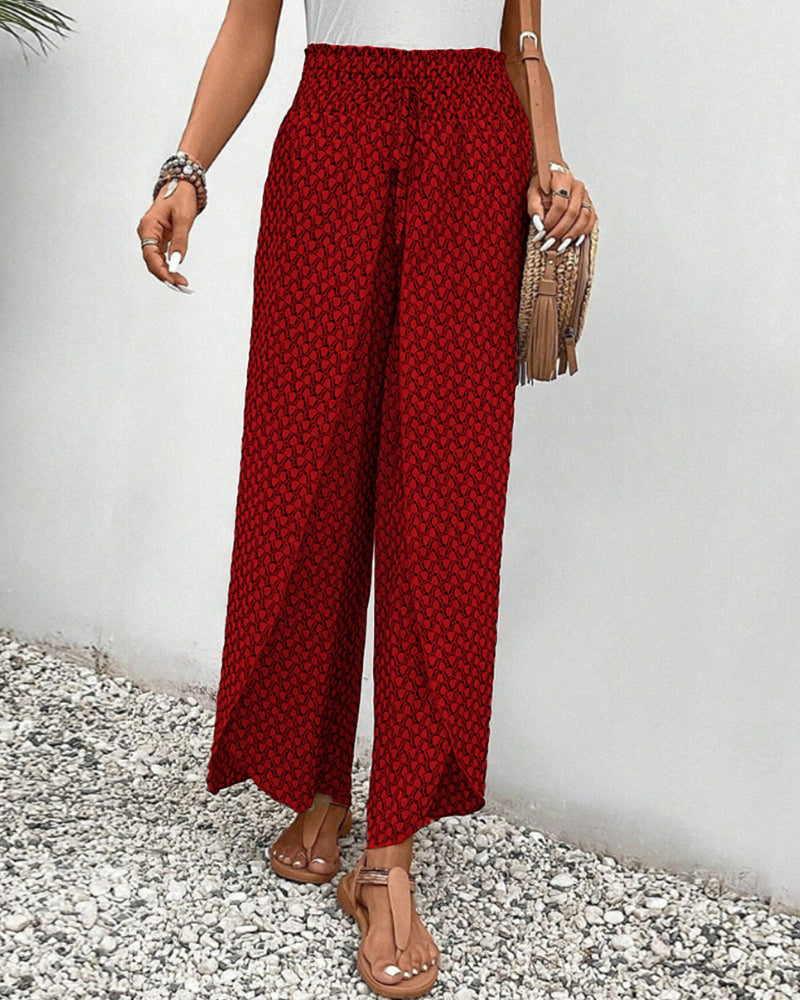 Pantaloni eleganti da donna a vita alta, gamba larga e stampa geometrica per ogni occasione.