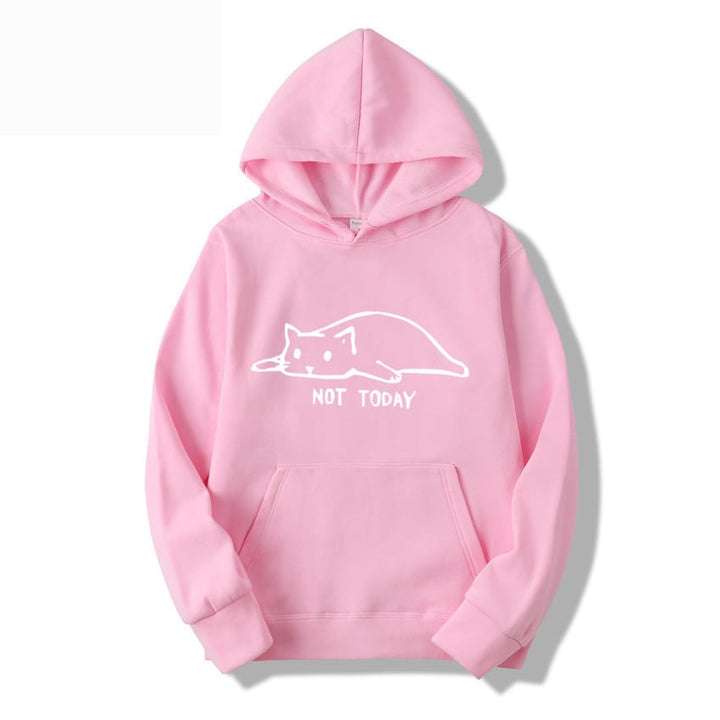 Felpa da donna calda e femminile, con cappuccio, simpatica stampa gatto e lacci decorativi. Perfetta per l'inverno.