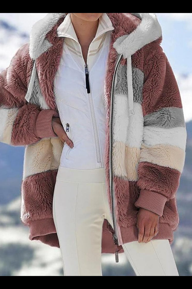 Giacca donna moda, calda e casual, con cappuccio e zip, ottima per autunno e inverno.