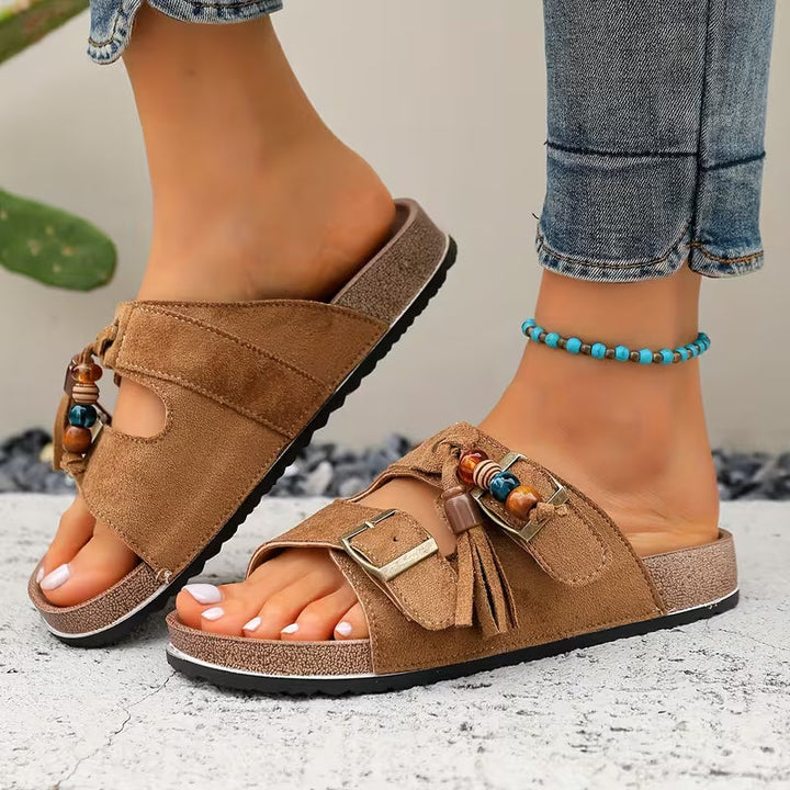 Sandali eleganti donna Rio Tassel neri, calzature versatili ideali per ogni occasione estiva.