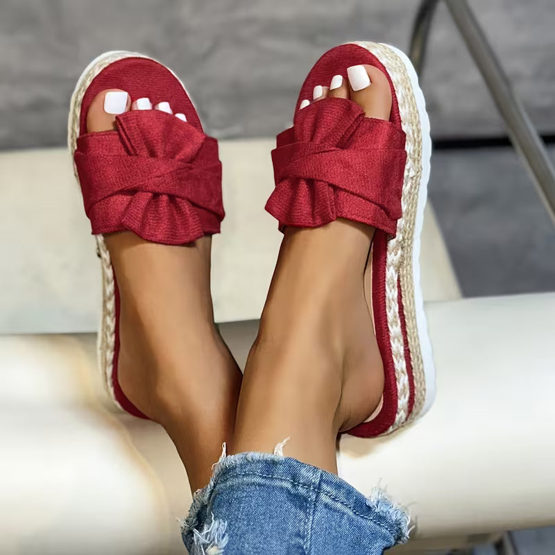 Sandali donna, design elegante e casual con fiocco, plateau per un look estivo versatile e comodo.