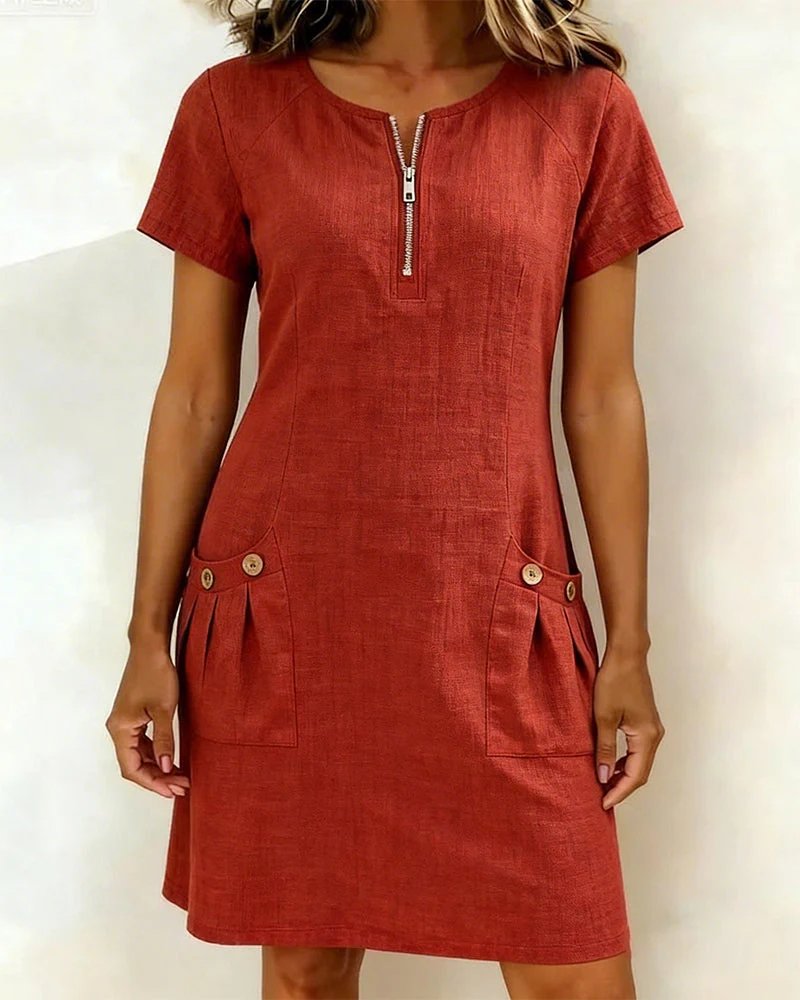 Abito da donna linea A elegante con maniche corte, perfetto per look casual e pratici quotidiani.