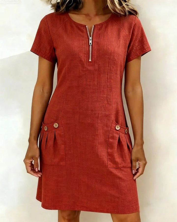 Abito da donna linea A elegante con maniche corte, perfetto per look casual e pratici quotidiani.