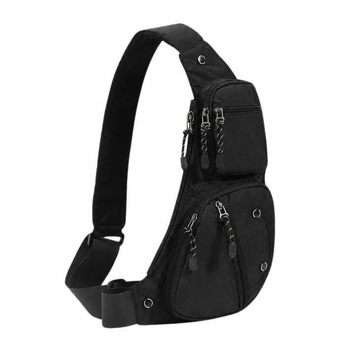 Borsa monospalla uomo nera antifurto impermeabile, ideale per viaggio e uso quotidiano con sicurezza.