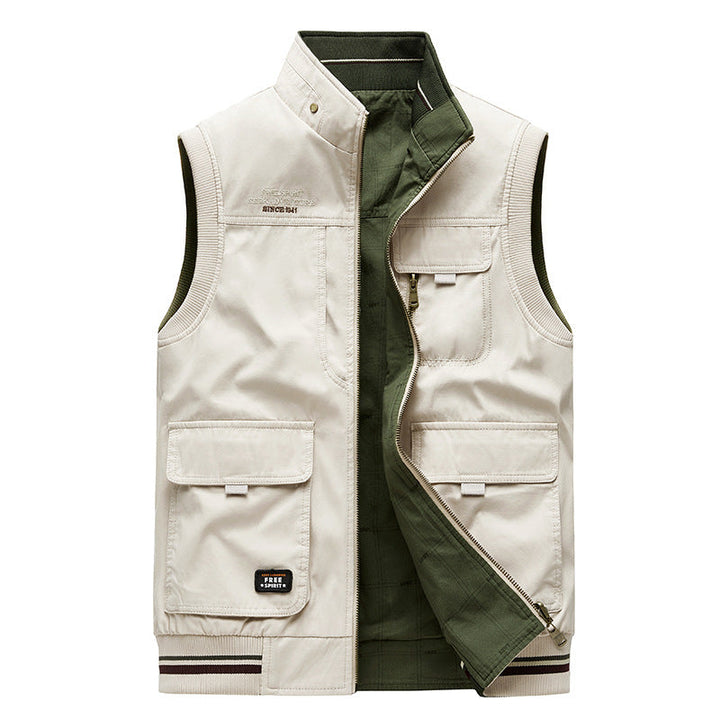 Gilet uomo reversibile doppio stile, multitasche, ideale per un look elegante e funzionale in inverno.