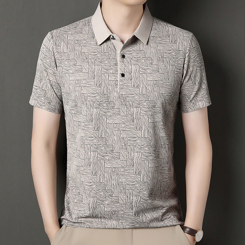 Camicia uomo estiva multicolore a maniche corte, con stampa asimmetrica per comfort e stile moderno.