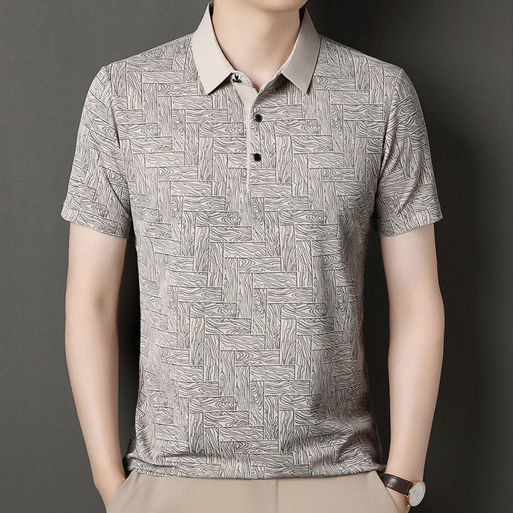 Camicia uomo estiva multicolore a maniche corte, con stampa asimmetrica per comfort e stile moderno.