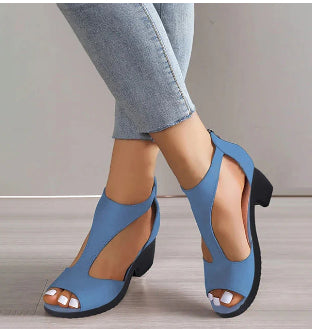 Sandali open-toe da donna con tacco alto e cinturino, scarpe eleganti per serate e occasioni speciali estive.
