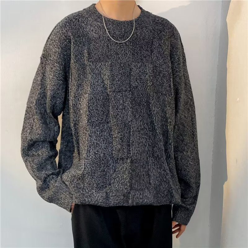 Maglione uomo a maniche lunghe con elegante motivo diamante, perfetto per l'inverno e la moda casual.