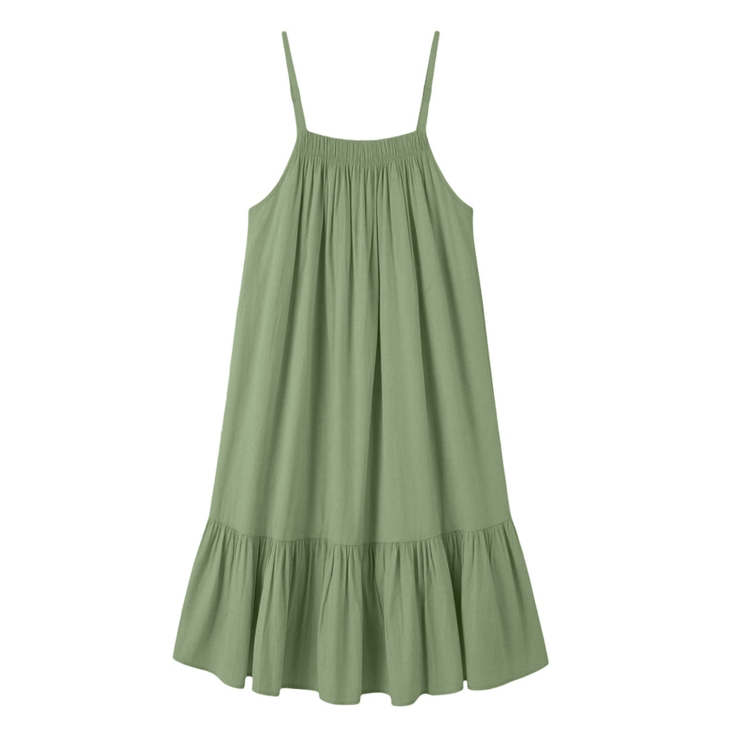 Abito estivo donna casual-elegante, fluido, con delicate spalline sottili e vestibilità fresca.