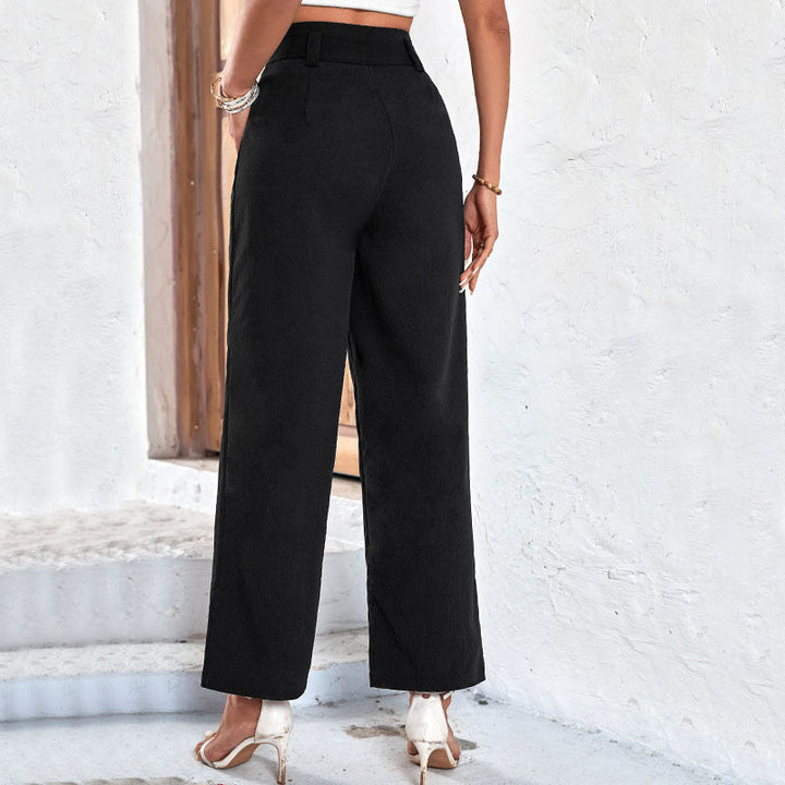 Pantaloni donna a vita alta sartoriali con cintura. Moda femminile versatile per look professionali ed eleganti.