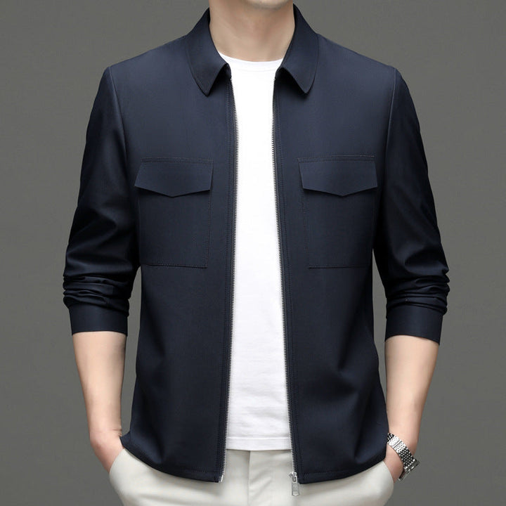 Giacca leggera uomo Harrington nera, per outfit casual eleganti di primavera e autunno, con tasche funzionali.