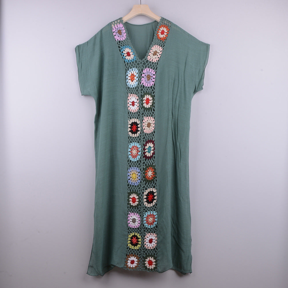 Vestito spiaggia donna estivo in uncinetto multicolore, boho chic, leggero e fresco.