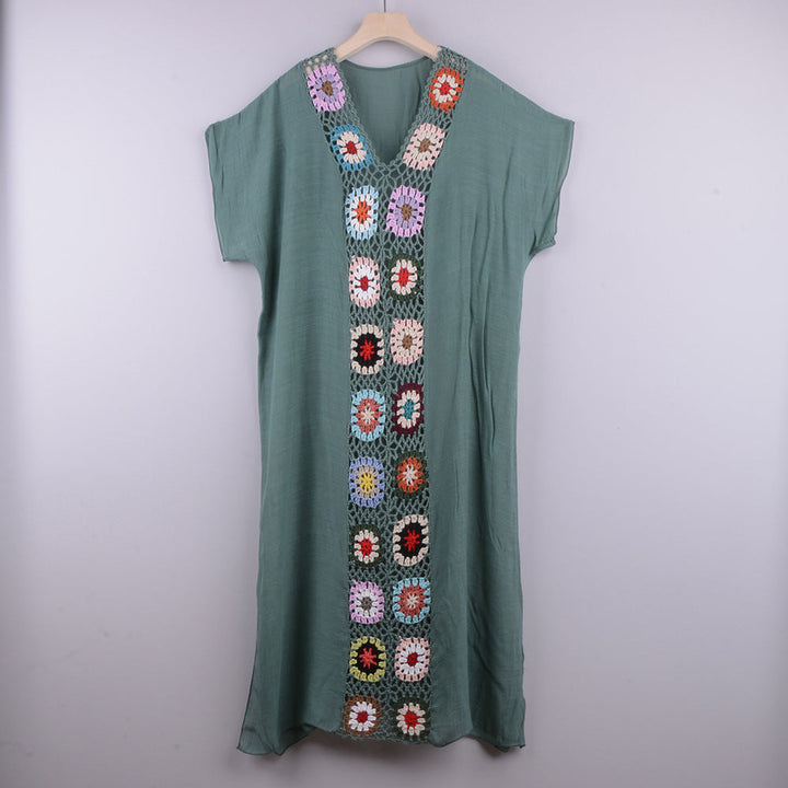 Vestito spiaggia donna estivo in uncinetto multicolore, boho chic, leggero e fresco.