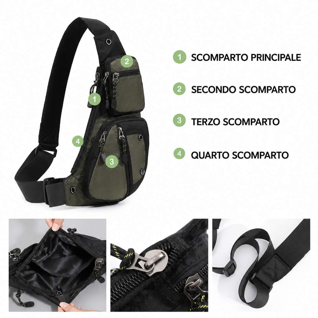 Borsa tracolla uomo nera antifurto, impermeabile e resistente, versatile per ogni occasione, viaggio o città.
