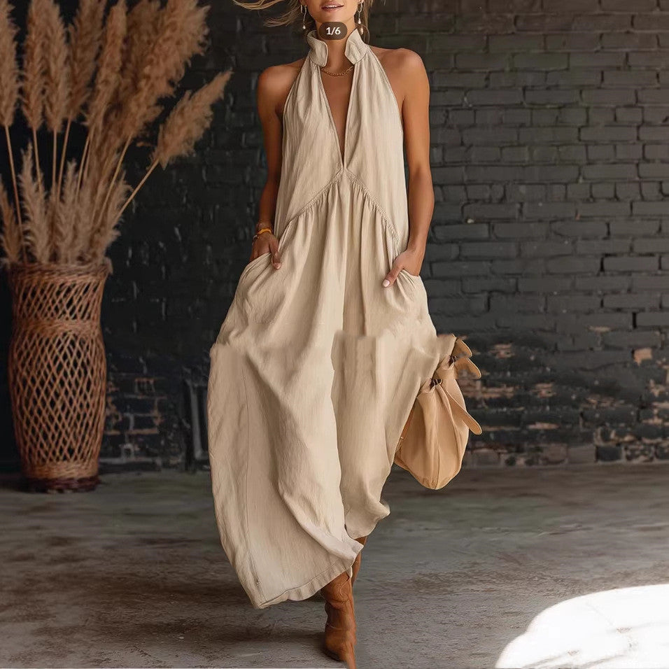 Abito midi donna elegante stile resort con bottoni. Perfetto per vacanze estive e occasioni casual chic.