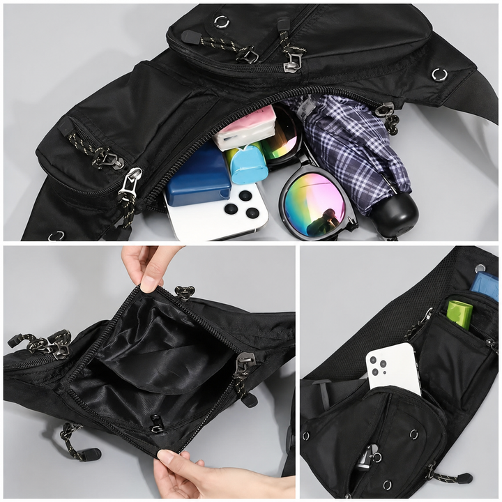 Sling bag monospalla uomo nero, con design antifurto e tessuto impermeabile per proteggere i tuoi effetti personali.