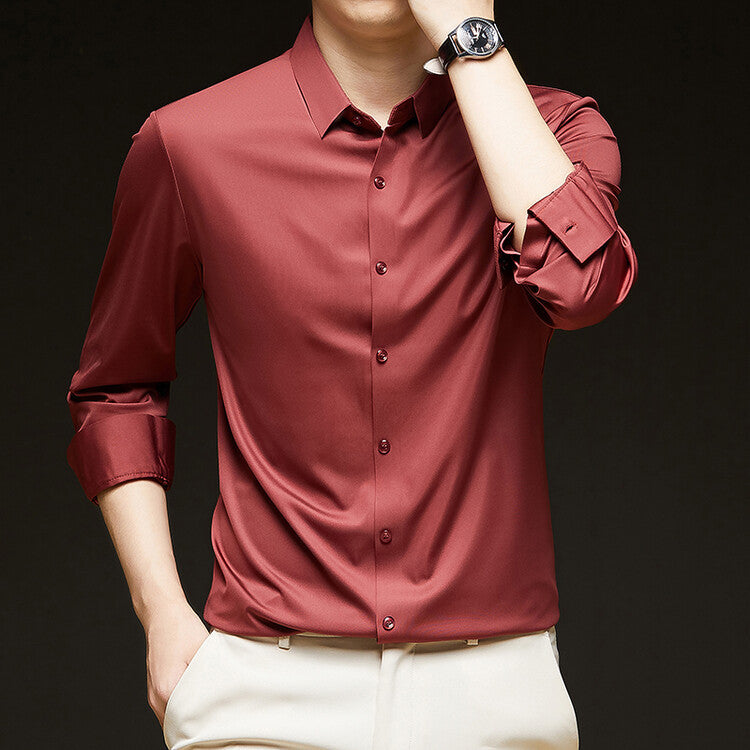 Moderna camicia da uomo slim fit a maniche lunghe, elegante per ufficio e serate.