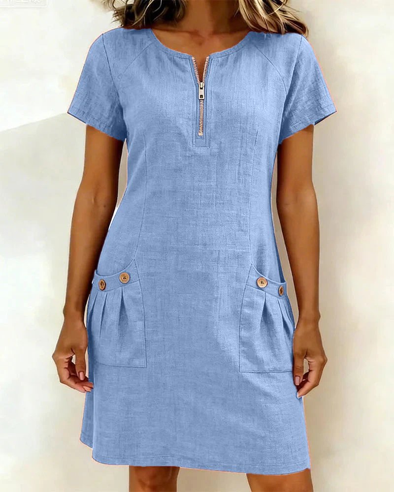 Abito da donna, vestito casual linea A con maniche corte, pratico e alla moda per ogni giorno.