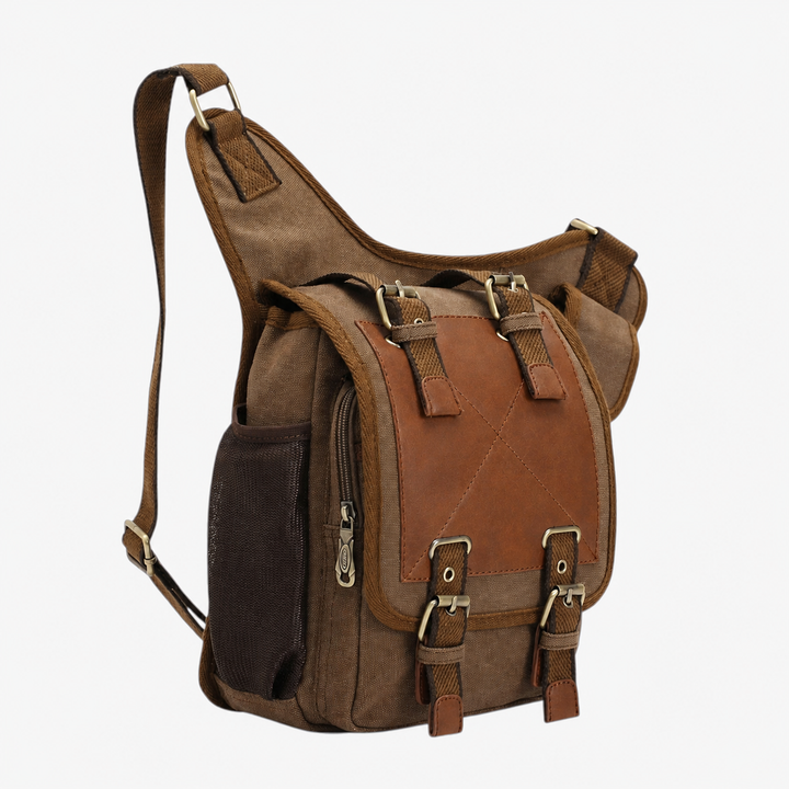 Borsa messenger uomo kaki in tela, design casual e pratico, perfetta per viaggi o uso quotidiano organizzato.