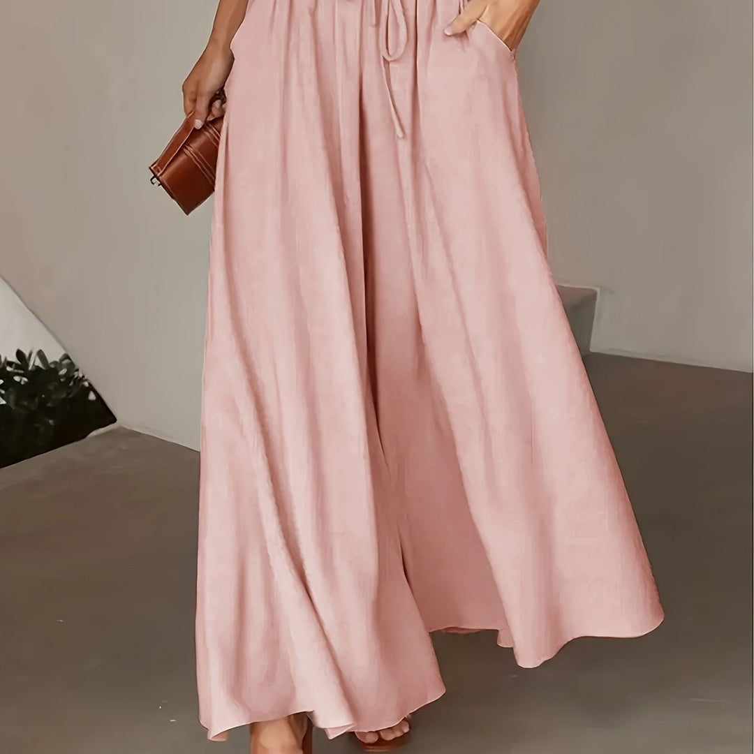 Pantaloni a gamba larga donna, vita alta, design moderno e confortevole per l'estate.