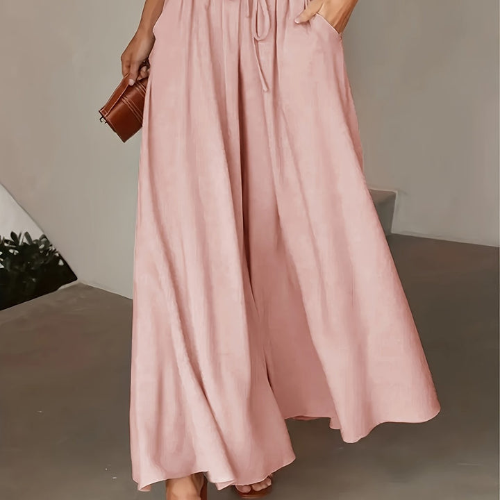 Pantaloni a gamba larga donna, vita alta, design moderno e confortevole per l'estate.