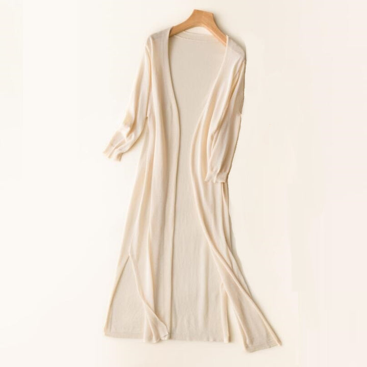Cardigan donna lungo leggero aperto maniche 3/4, comodo e versatile. Ideale per abbigliamento estivo/primaverile.