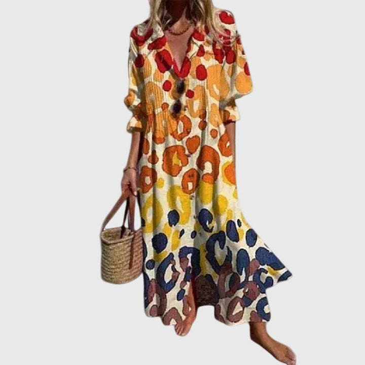 Vestito lungo floreale bohémien da donna, perfetto per un look casual estivo chic.