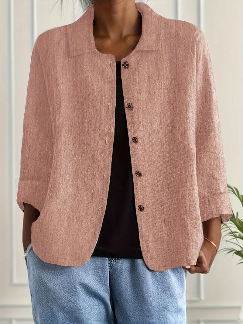 Giacca leggera donna casual chic abbottonata, perfetta per outfit ufficio e tempo libero. Stile elegante.