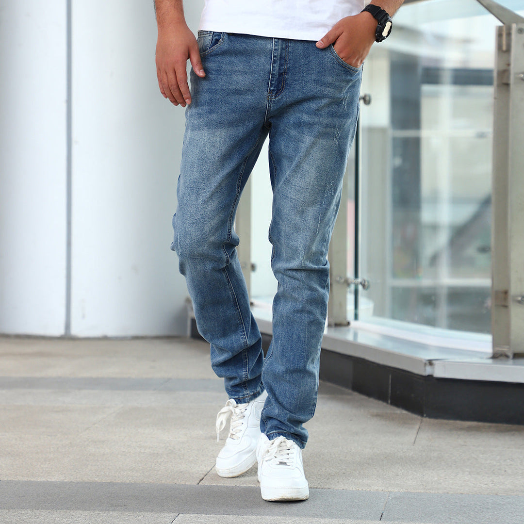 Pantaloni jeans slim fit da uomo con zip, elasticizzati per comfort e stile alla moda.
