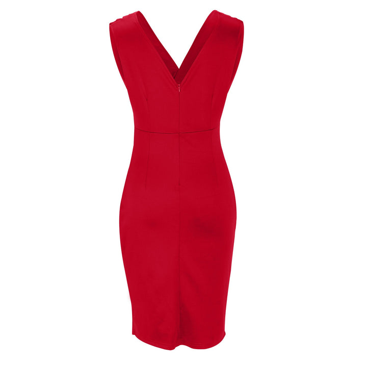 Abito midi donna elegante, vestito aderente con profondo scollo a V e spacco. Ideale per serate di moda.