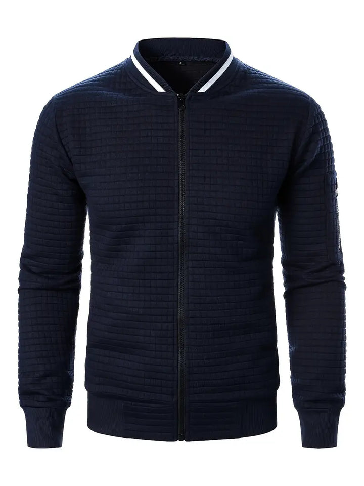 Giacca da uomo con cerniera, look casual-elegante, ideale per mezze stagioni.