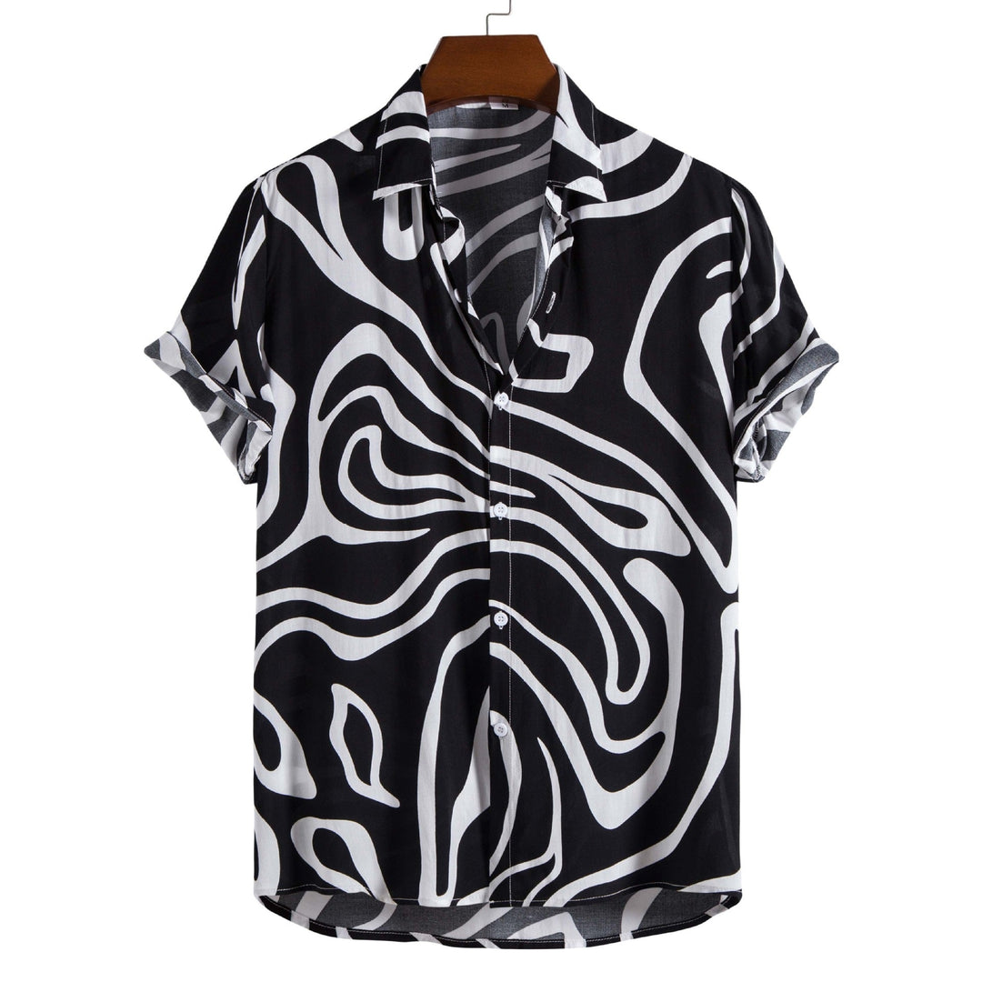 Camicia uomo estiva maniche corte con stampa geometrica colorata, ideale per taglie forti.