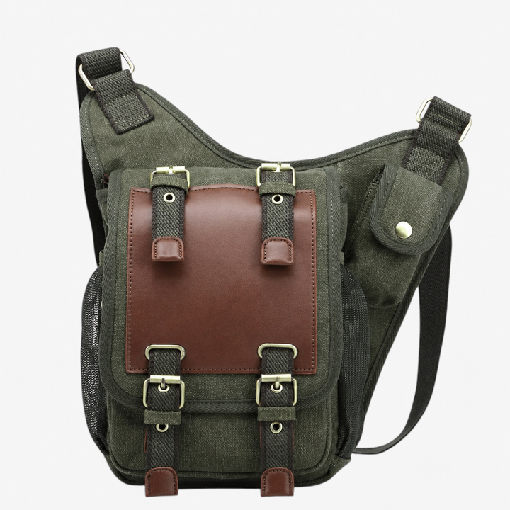 Versatile borsa messenger uomo in tela kaki, resistente e durevole, ideale per viaggi e uso quotidiano pratico.