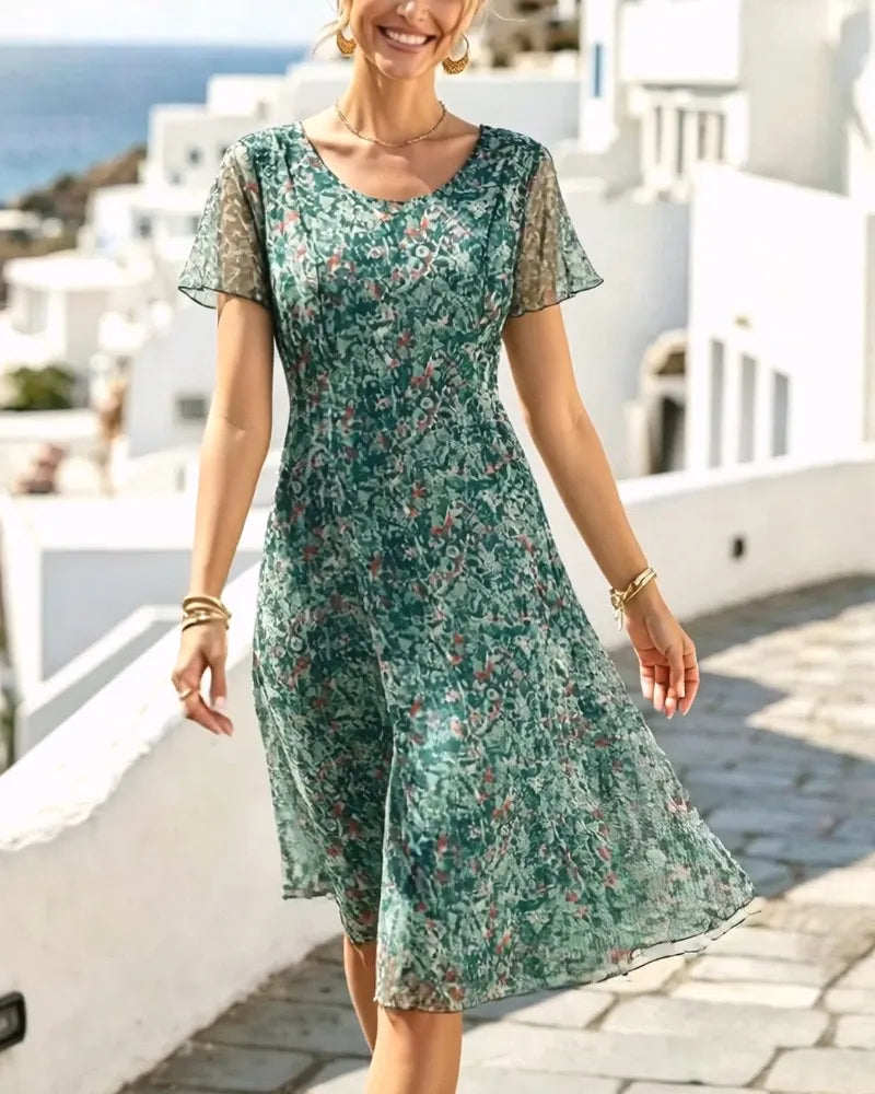 Abito donna A-line a fiori, comodo in cotone, ideale per look estivi quotidiani.