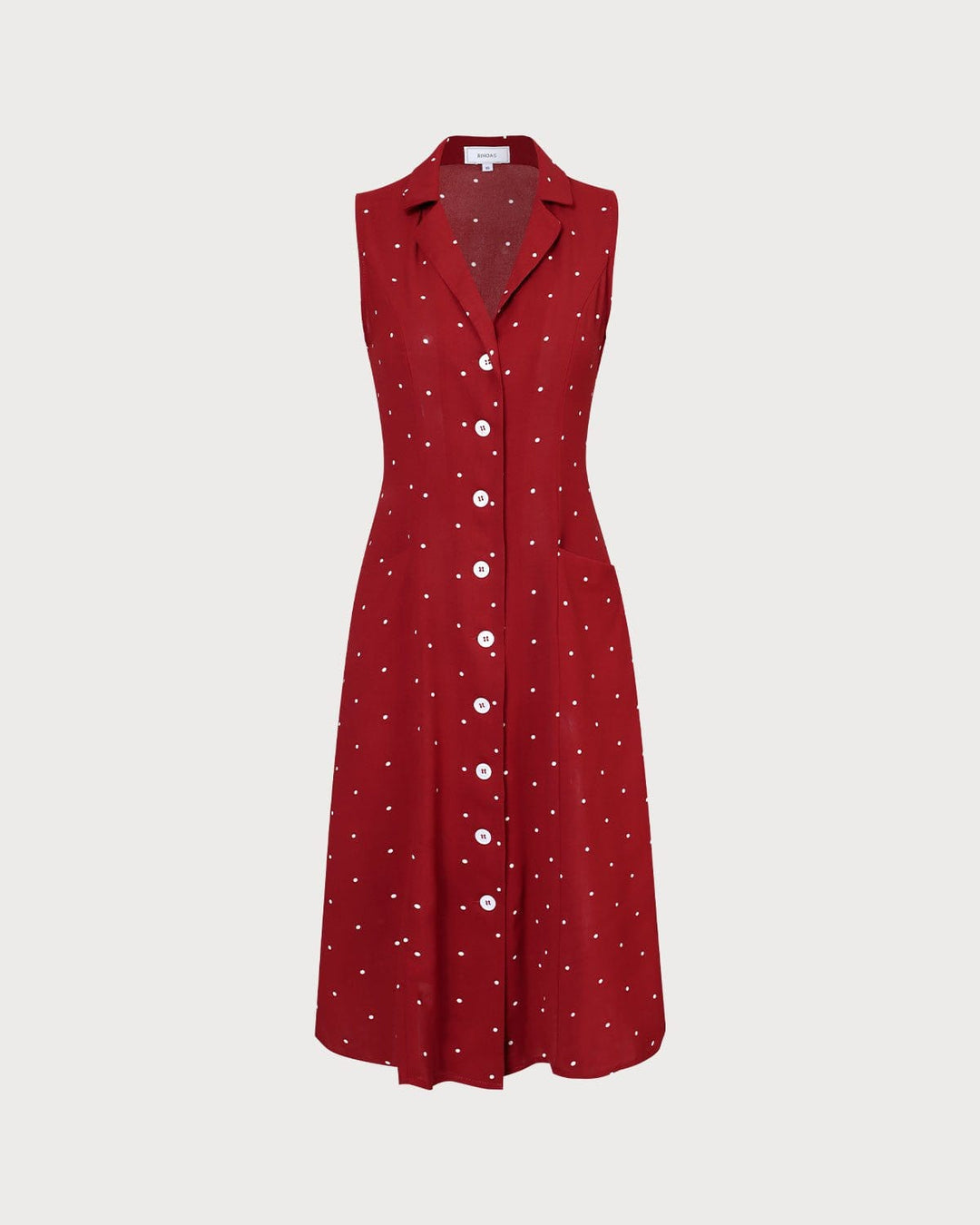 Vestito donna midi estivo a pois, scollo a V, colore rosso vivace. Versatile per occasioni casual ed eleganti.