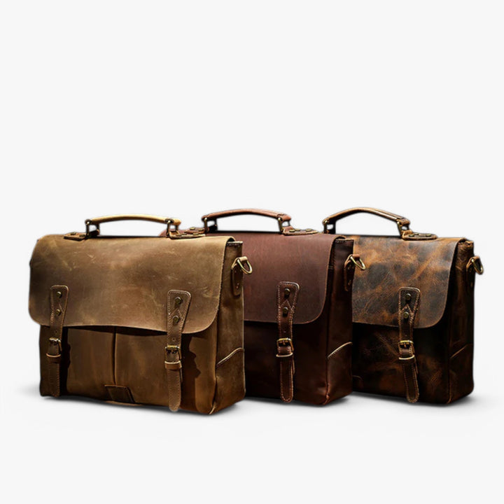 Dettaglio borsa messenger unisex vintage in similpelle marrone, resistente e pratica per adulti.