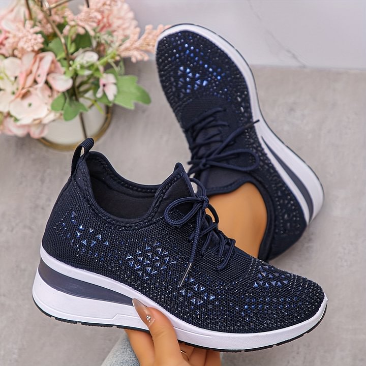 Sneakers ortopediche donna con supporto arco plantare e strass lucenti.