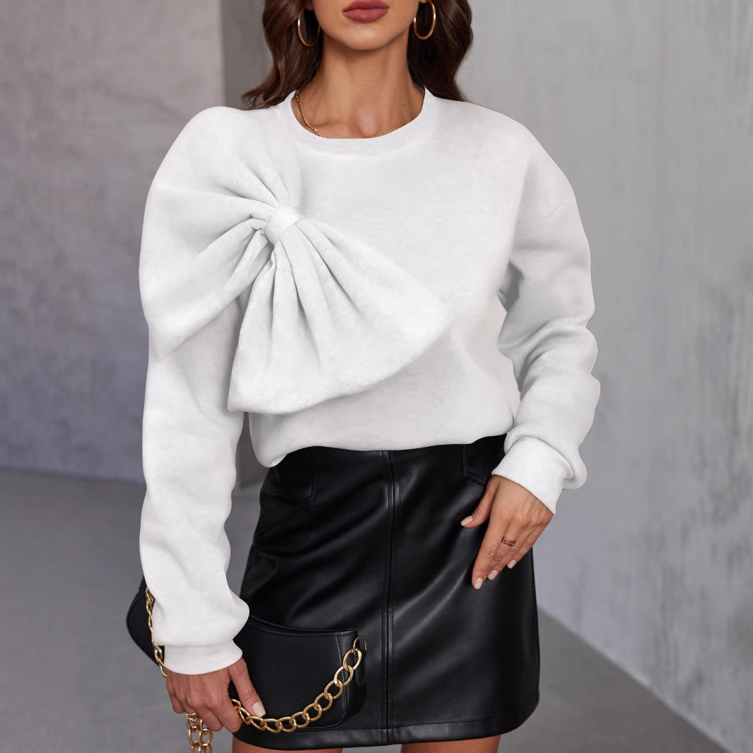 Pullover donna morbido e confortevole con fiocco. Maglione girocollo a maniche lunghe, perfetto per autunno/inverno.