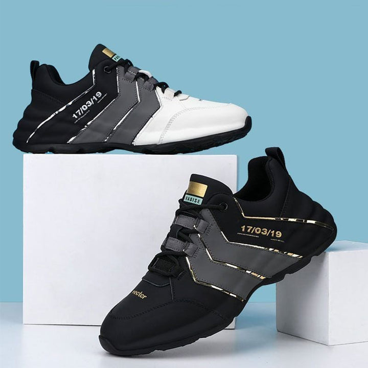 Scarpe uomo ammortizzate ideali per running, walking e attività sportive. Con lacci e suola confortevole, nero/bianco.