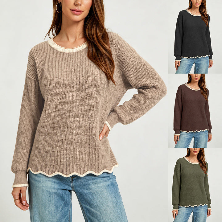 Maglione donna ampio girocollo in maglia. Versatile e rilassato per look casual autunno/inverno.