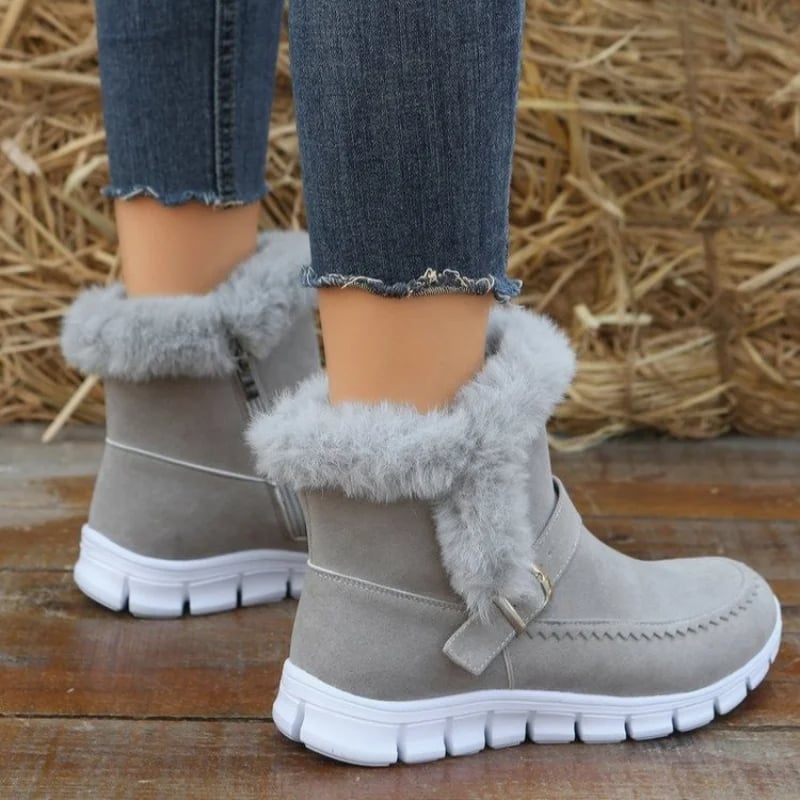 Stivaletti invernali donna con suola antiscivolo, caldi, comodi e alla moda. Dettagli zip e fibbia.