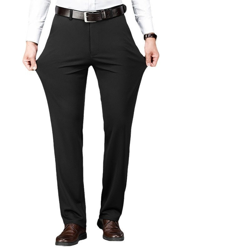Pantaloni uomo professionali blu con vita elastica, ideali per l'ufficio e abiti business.