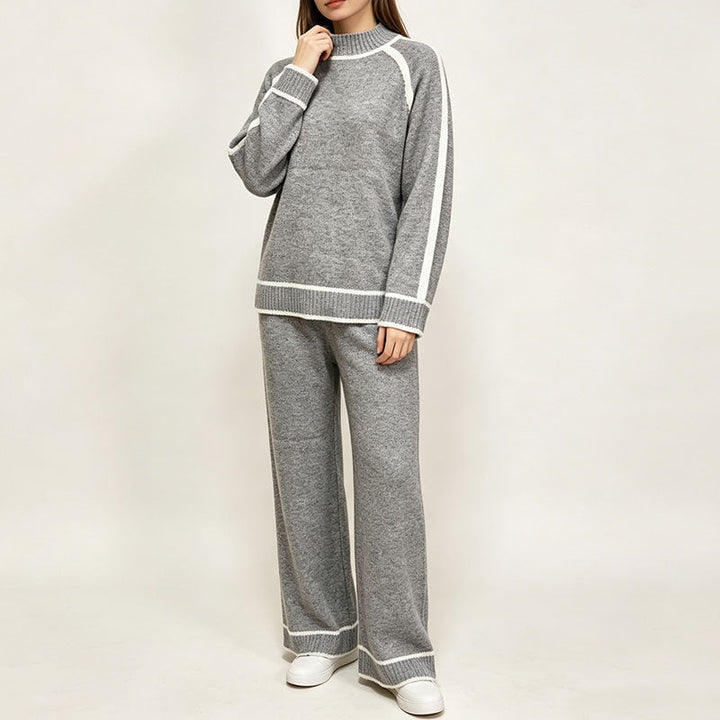 Completo donna con top color block e pantaloni coordinati. Perfetto per un look casual e alla moda, stile quotidiano.