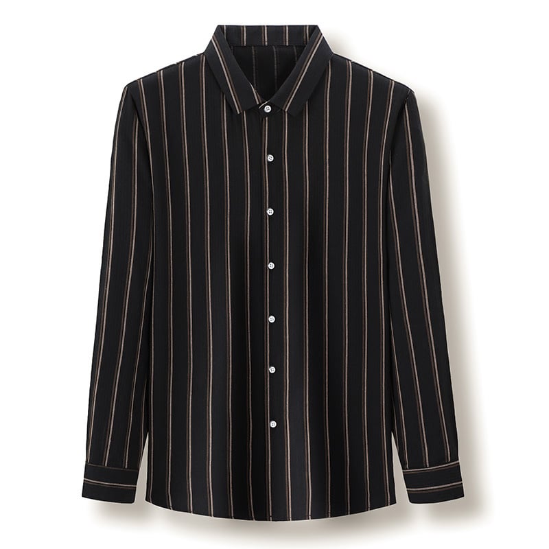 Camicia uomo autunnale/primaverile a maniche lunghe, elegante, con sottili righe e pattern jacquard raffinato.