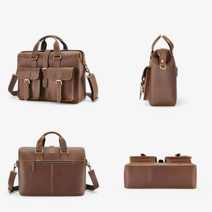 Elegante borsa portadocumenti unisex marrone Stile Novara, pratica e multiscomparto, accessorio versatile per ufficio.