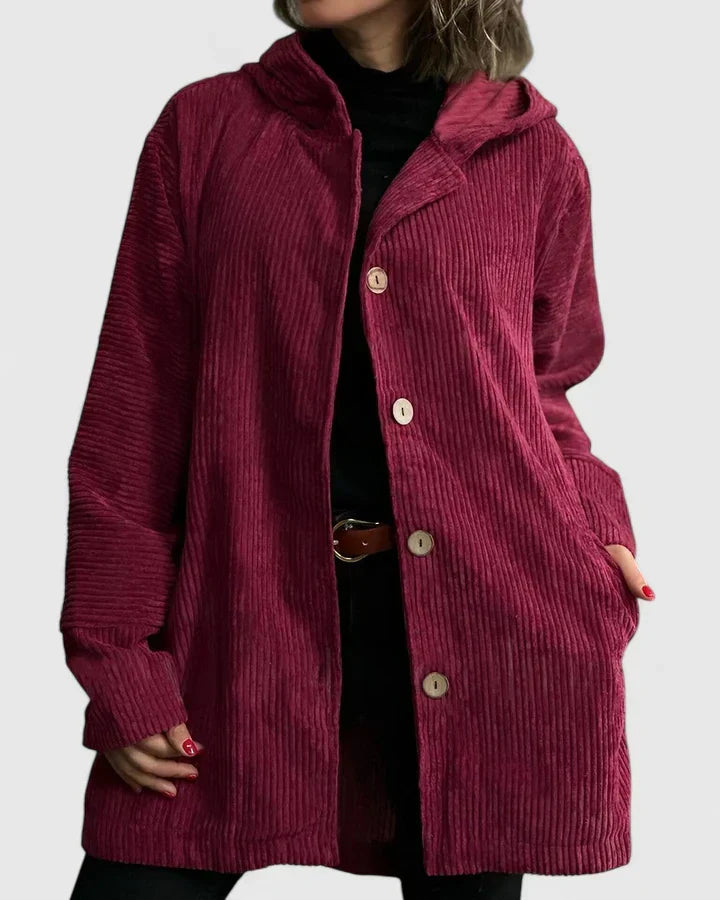 Elegante giacca donna capospalla in velluto a coste, versatile per look casual e chic.
