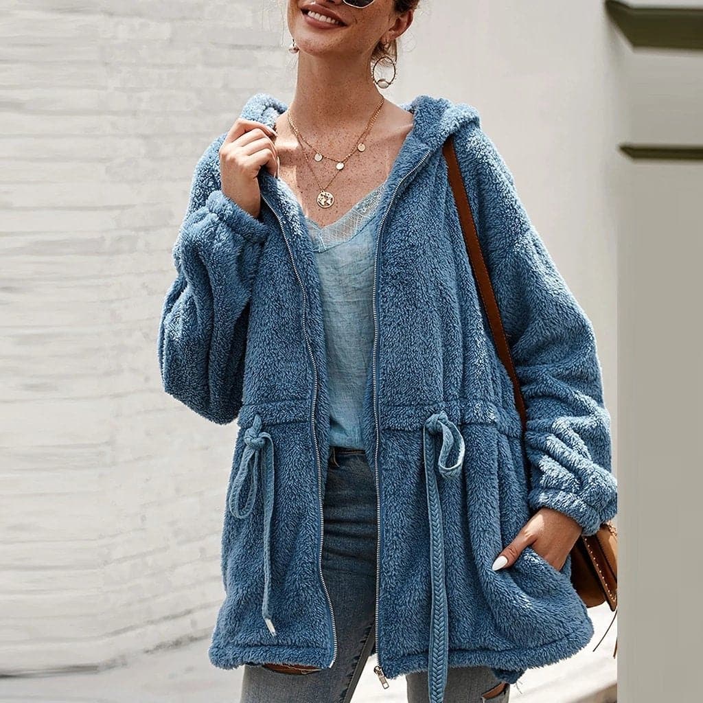 Giacca da donna oversize per inverno e autunno, con cappuccio per un relax caldo e uno stile casual ampio.